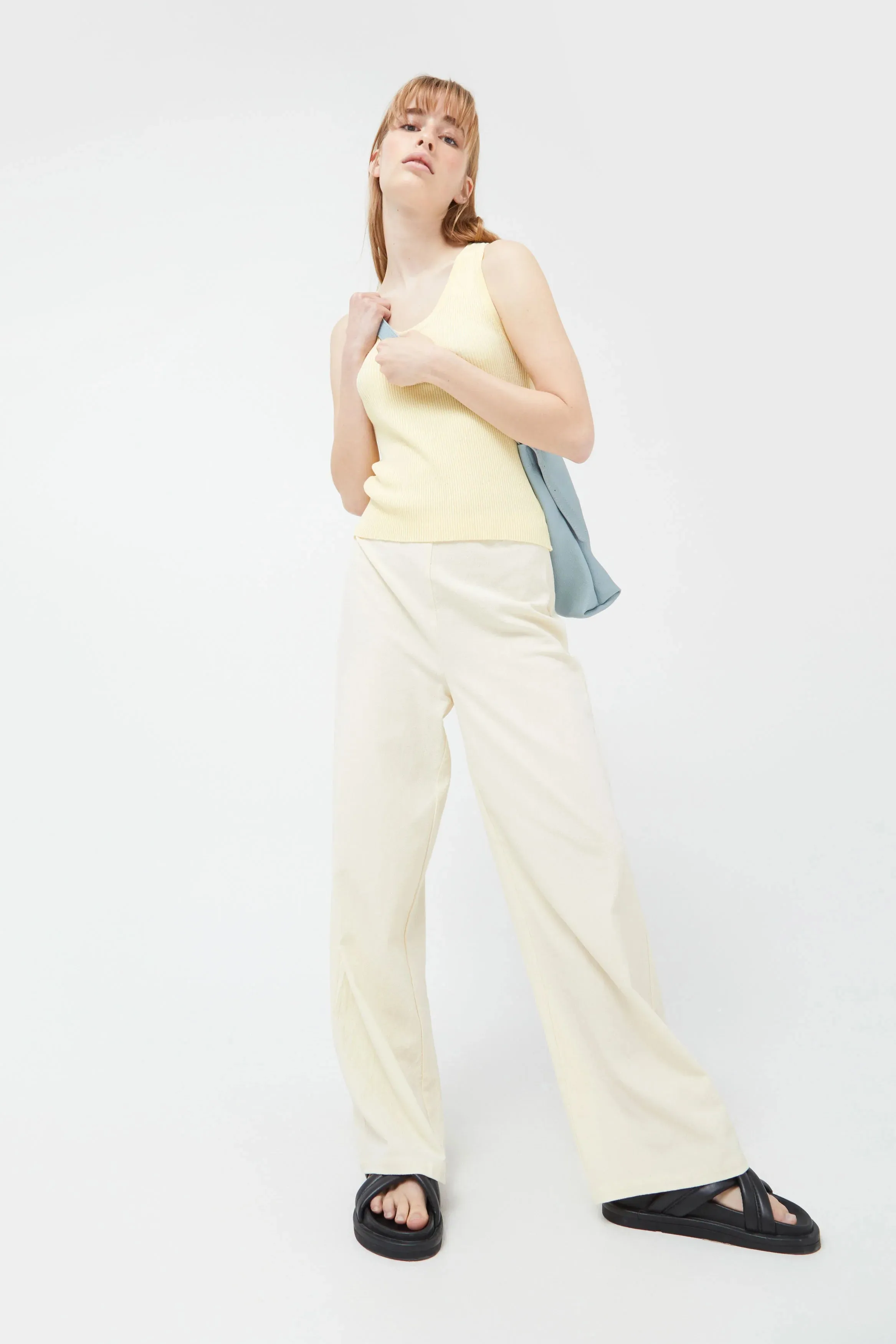 Off White Straight Cut Cotton Pants