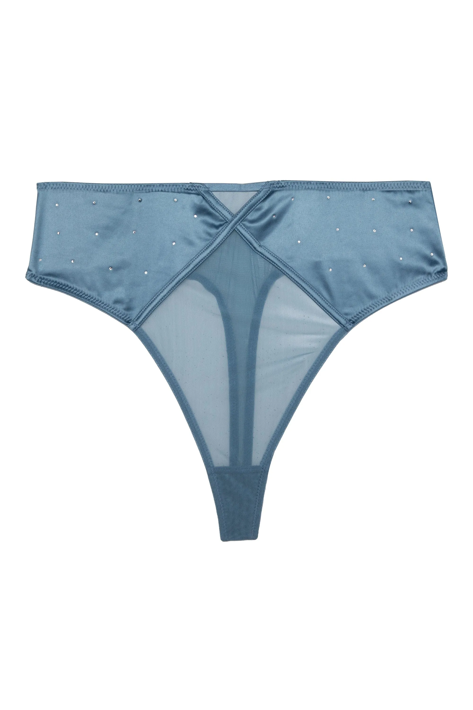 Olympia Storm Grey Diamante Detail High Waist Thong