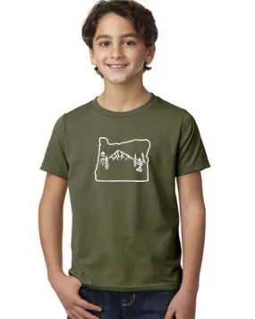 Oregon Map Mt Hood T-Shirt - Youth & Toddler Olive Triblend
