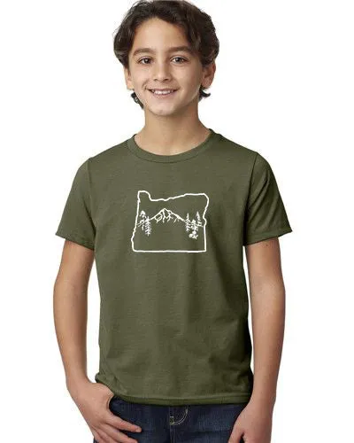 Oregon Map Mt Hood T-Shirt - Youth & Toddler Olive Triblend