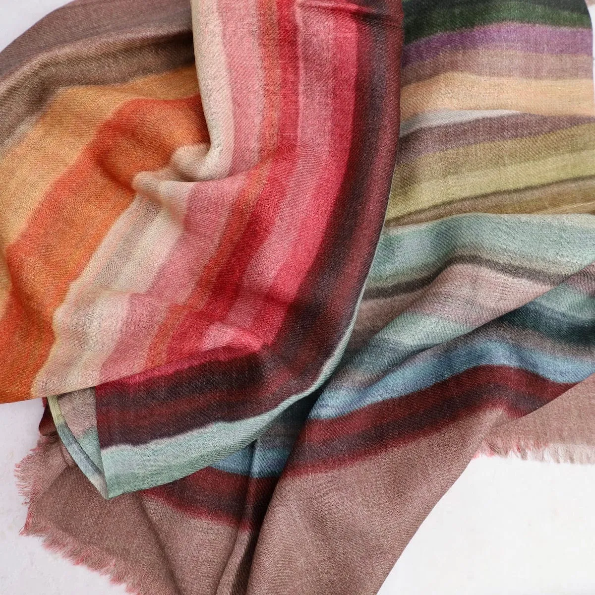 Pangden Wool/Silk Scarf - Earth Stripes