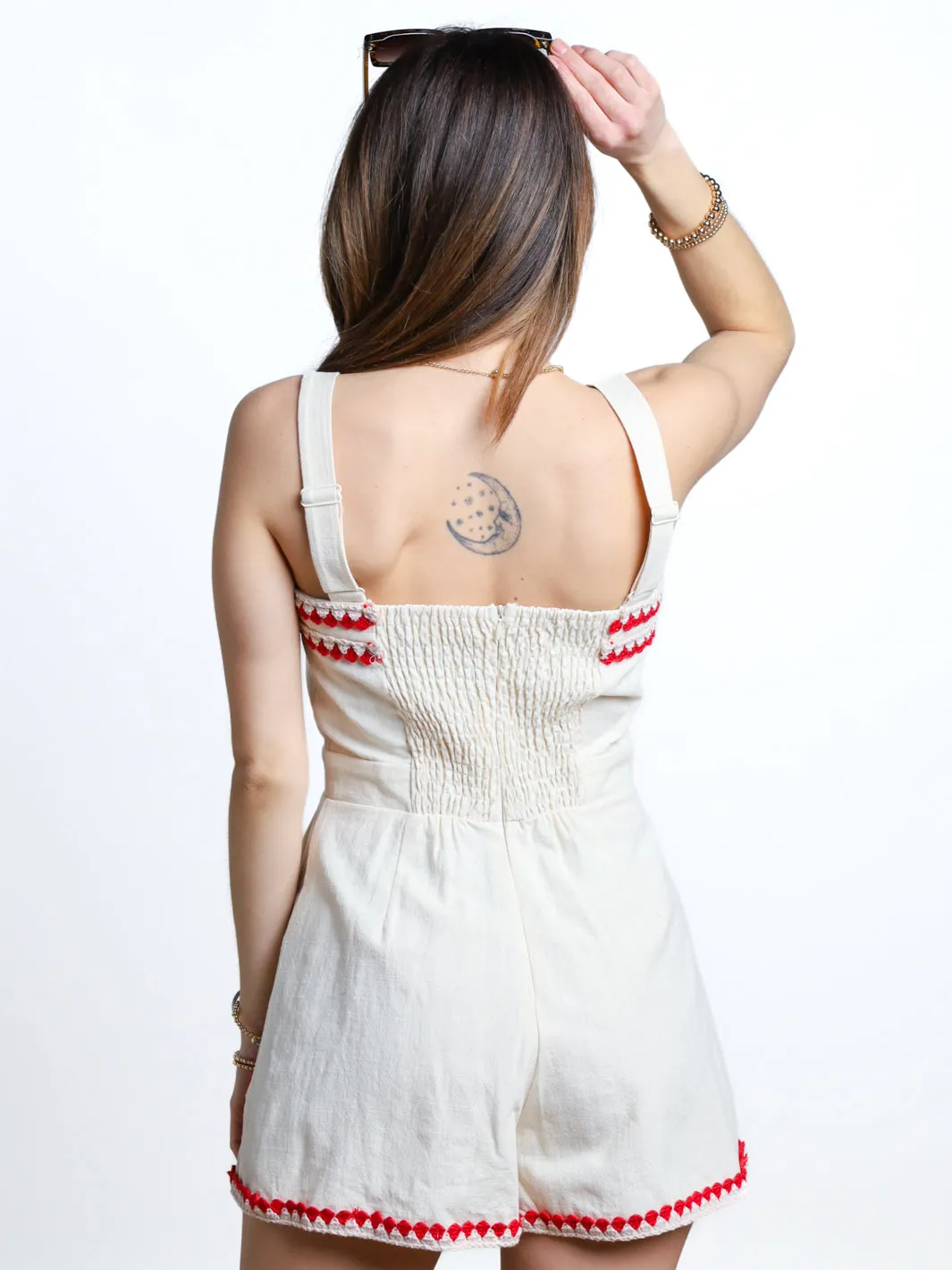 Peaceful Melodies Embroidered Trim Romper