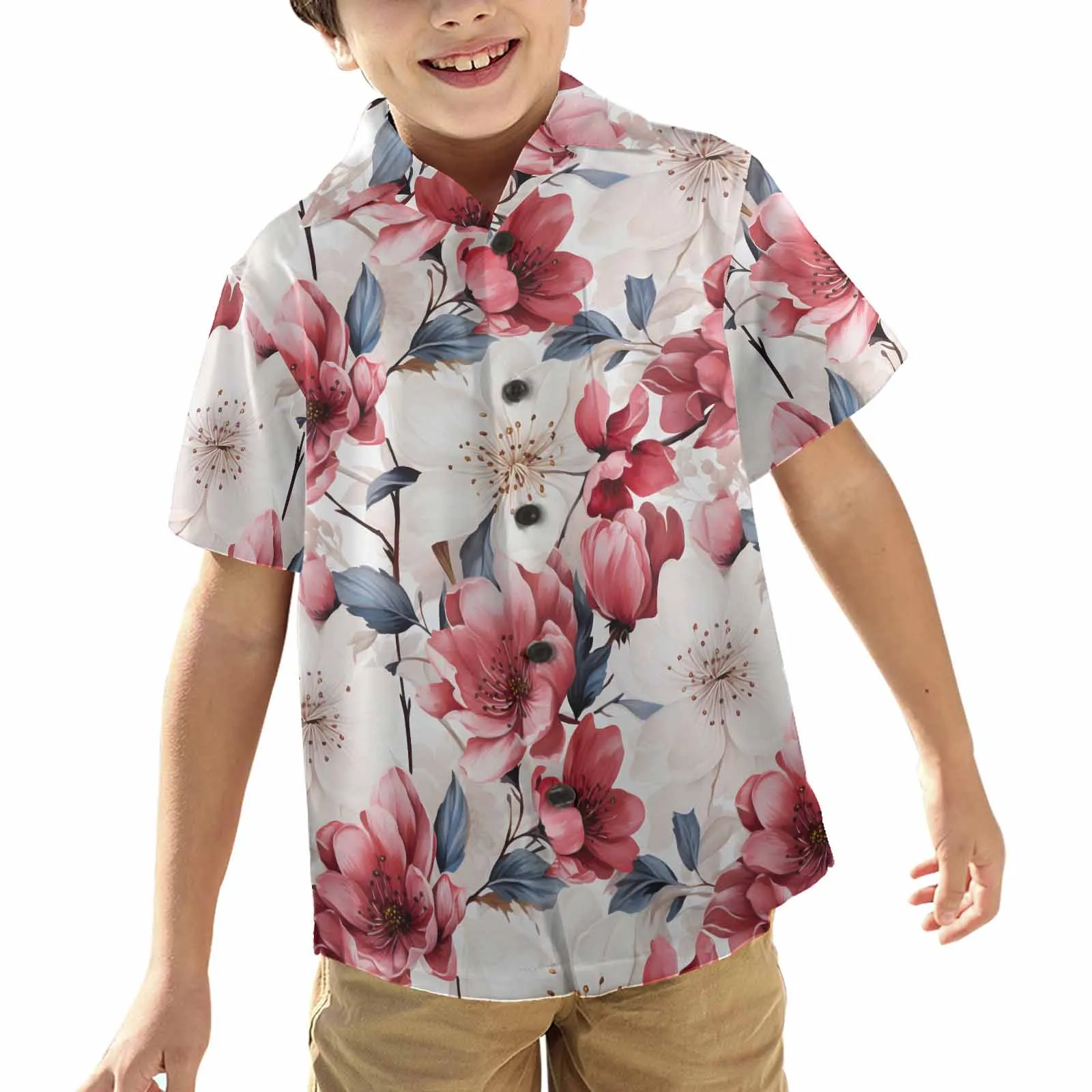 Pink Floral Small  Little Boys Hawaiian Shirt