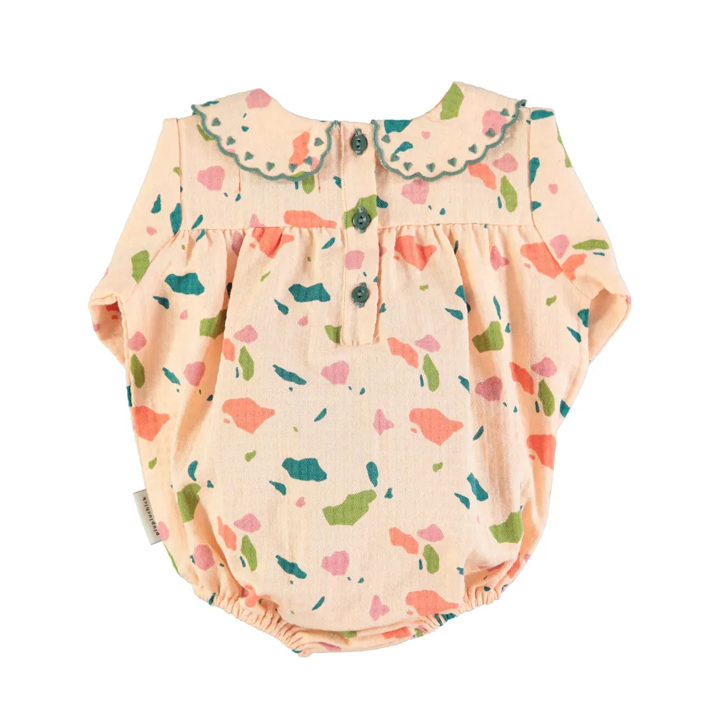 PIUPIUCHICK PINK W/ MULTICOLOR GEOMETRIC ALL OVER LONG SLEEVE ROMPER