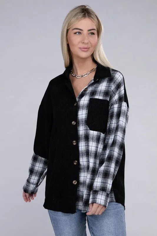 Plaid Long Sleeve Drop Shoulder Shacket
