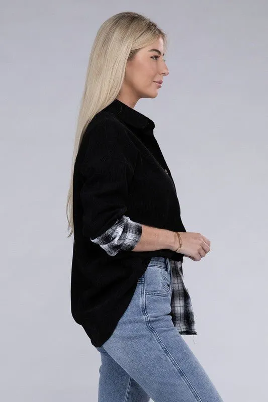 Plaid Long Sleeve Drop Shoulder Shacket