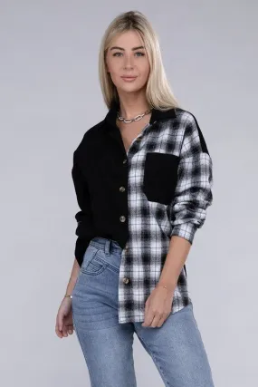 Plaid Long Sleeve Drop Shoulder Shacket