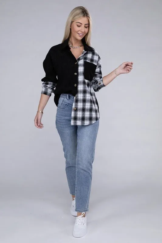 Plaid Long Sleeve Drop Shoulder Shacket