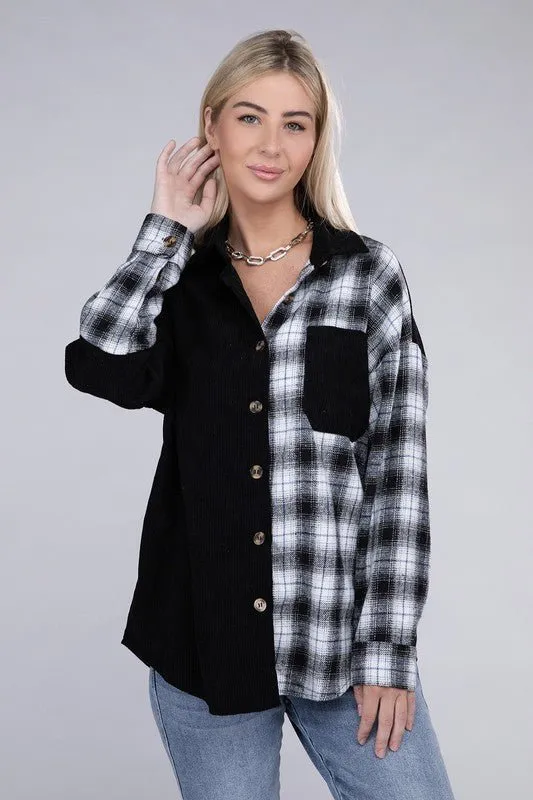 Plaid Long Sleeve Drop Shoulder Shacket