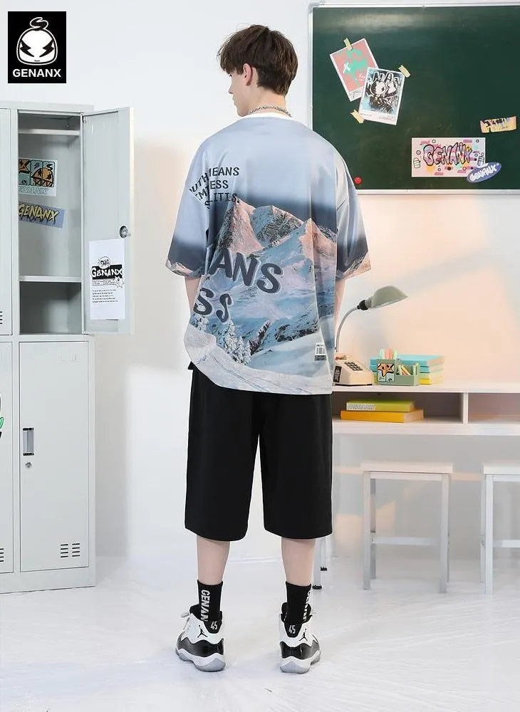 Plain Asymmetric Pocket Print Loose Shorts