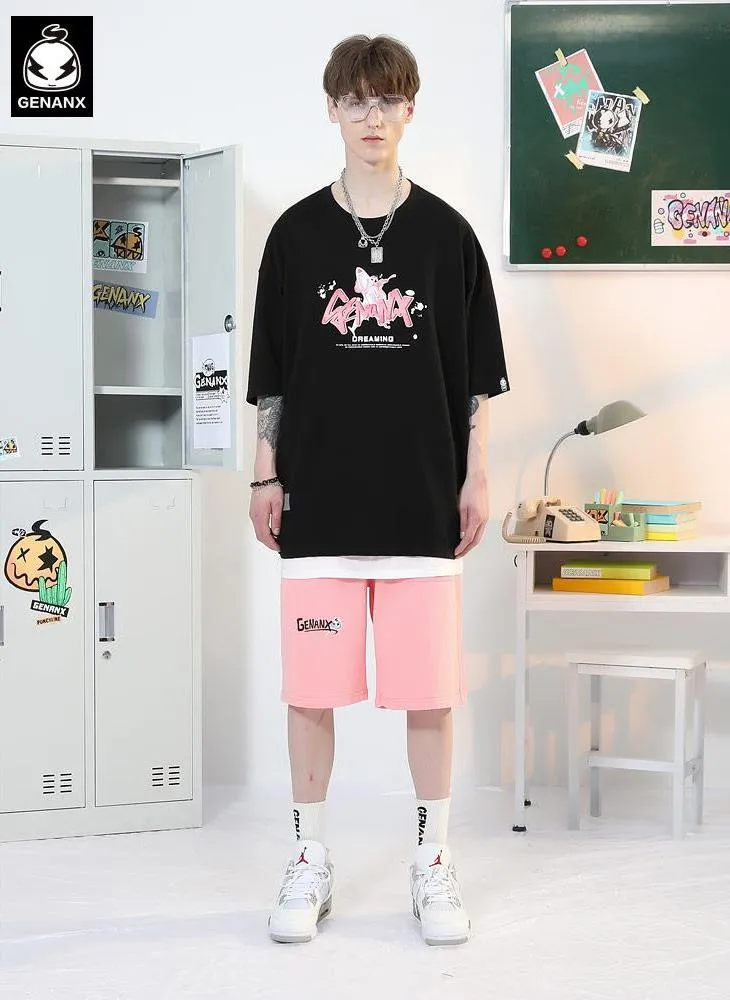 Plain Asymmetric Pocket Print Loose Shorts