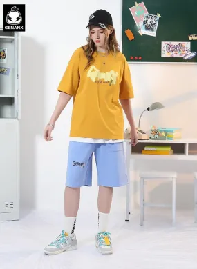 Plain Asymmetric Pocket Print Loose Shorts