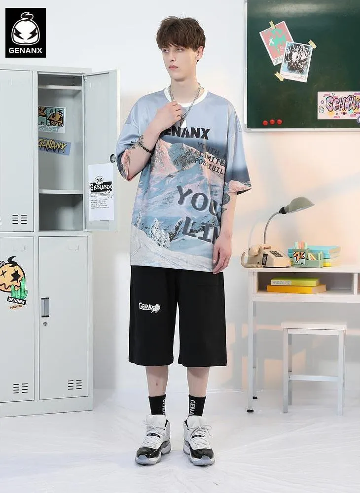 Plain Asymmetric Pocket Print Loose Shorts