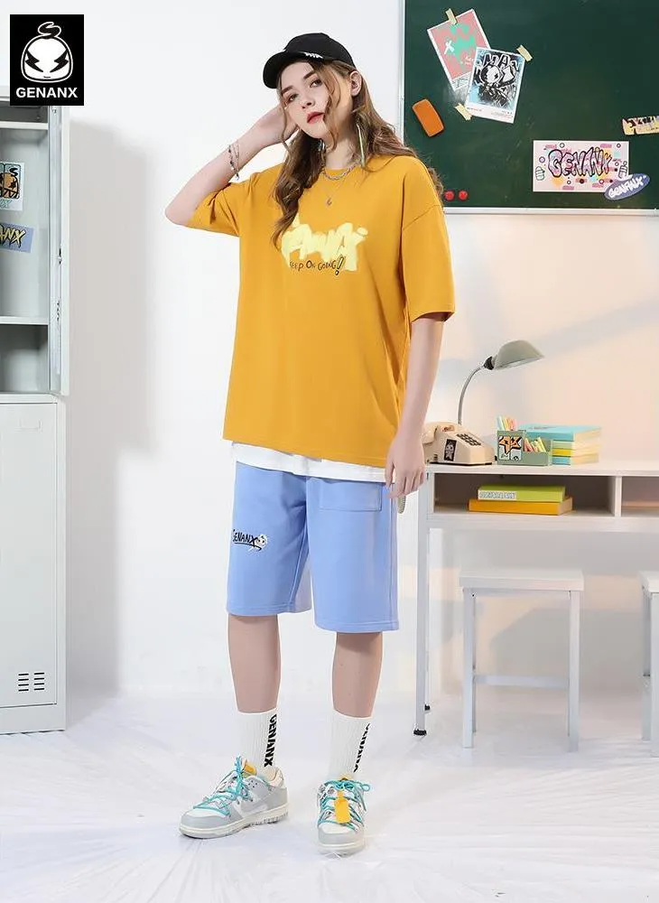 Plain Asymmetric Pocket Print Loose Shorts
