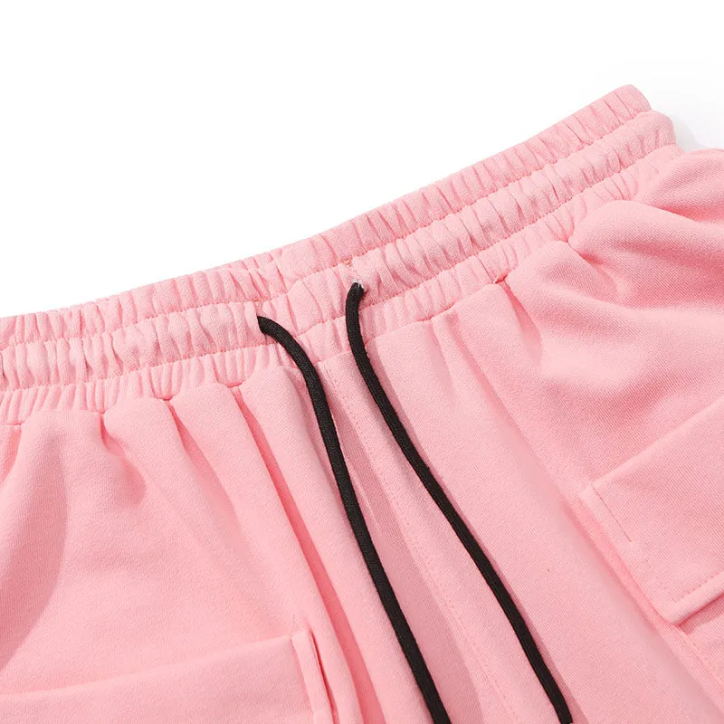 Plain Asymmetric Pocket Print Loose Shorts