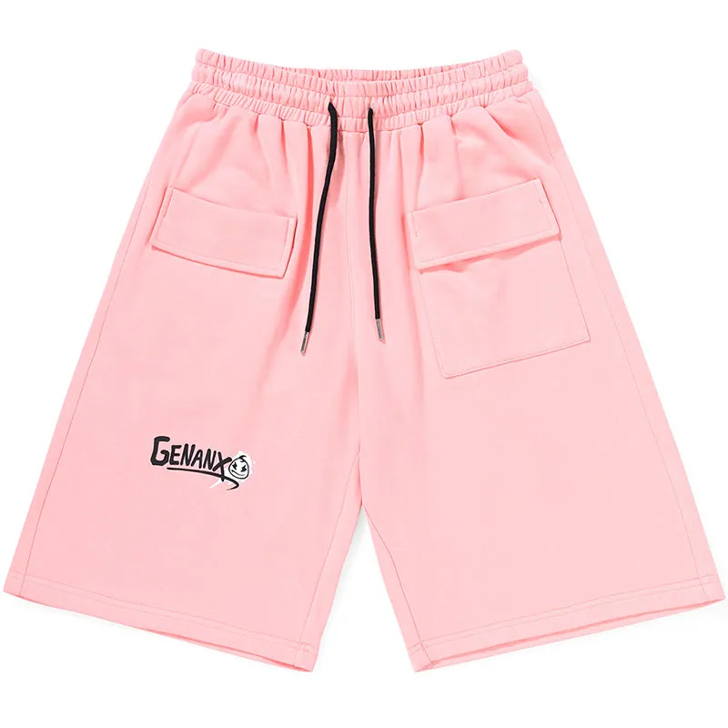 Plain Asymmetric Pocket Print Loose Shorts
