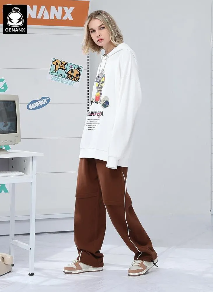 Plain Print Spliced Stripes Loose Casual Pants