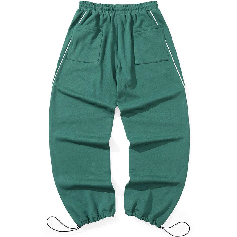 Plain Print Spliced Stripes Loose Casual Pants