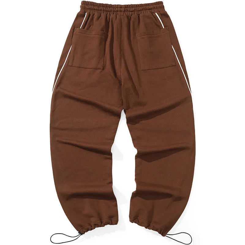 Plain Print Spliced Stripes Loose Casual Pants