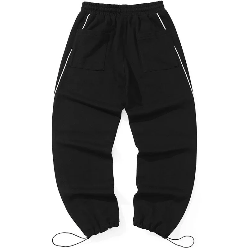 Plain Print Spliced Stripes Loose Casual Pants