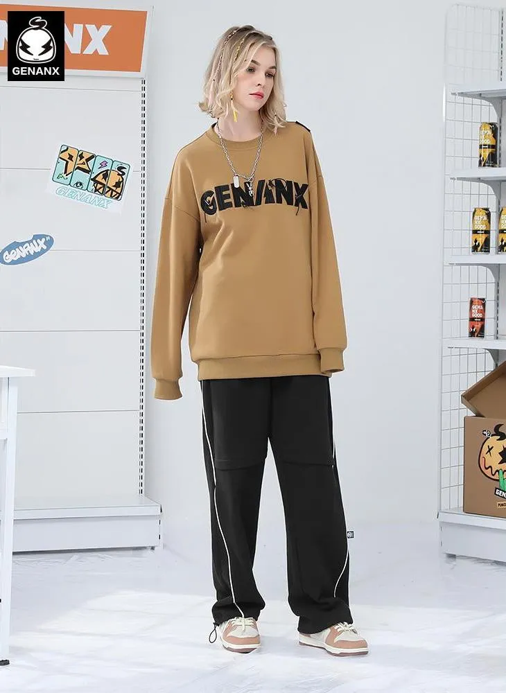 Plain Print Spliced Stripes Loose Casual Pants
