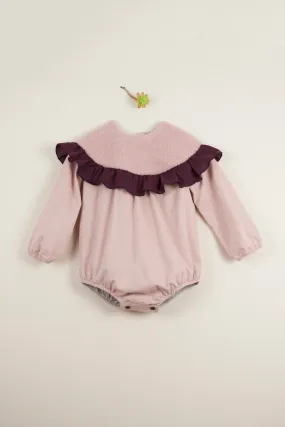 Popelin Pink Romper Suit With Yoke