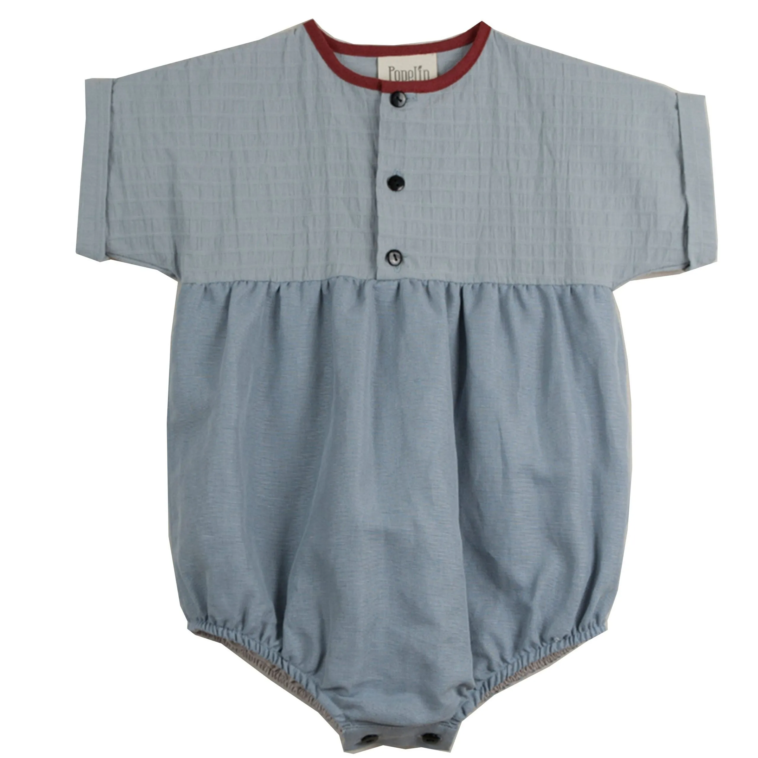 POPELIN UNI BLUE SHORT SLEEVE ROMPER