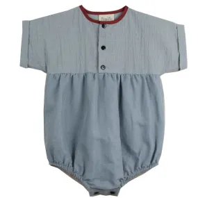 POPELIN UNI BLUE SHORT SLEEVE ROMPER