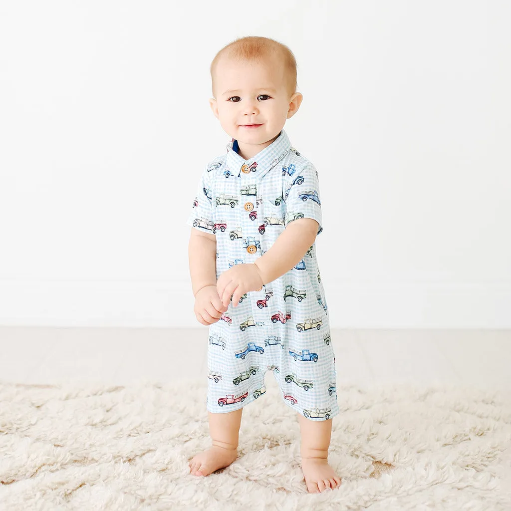 Posh Peanut Redford S/S Collared Henley Romper