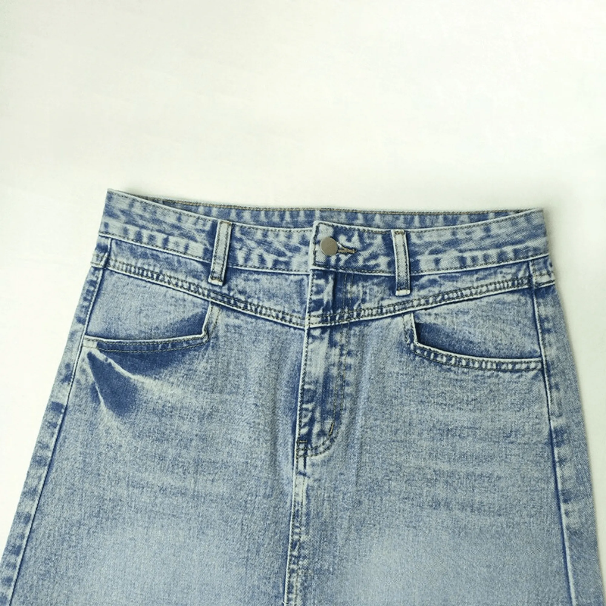 Pre Order:  Frayed Hem Denim Skirt