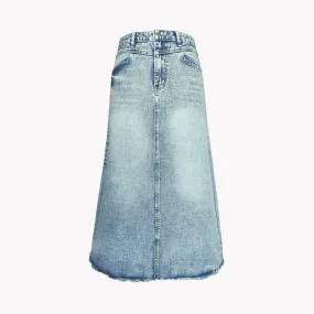 Pre Order:  Frayed Hem Denim Skirt