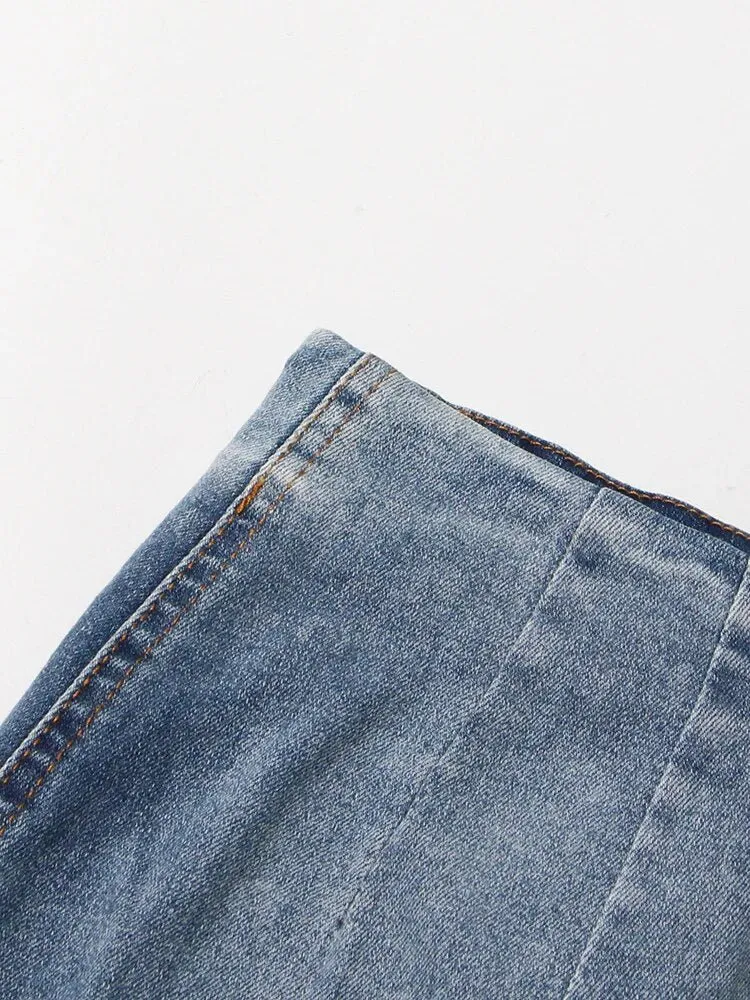 Pre Order:  High Waisted Ombre Denim Skirt