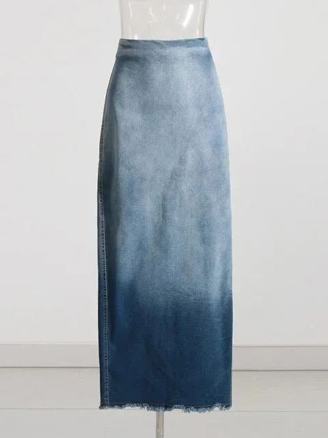 Pre Order:  High Waisted Ombre Denim Skirt