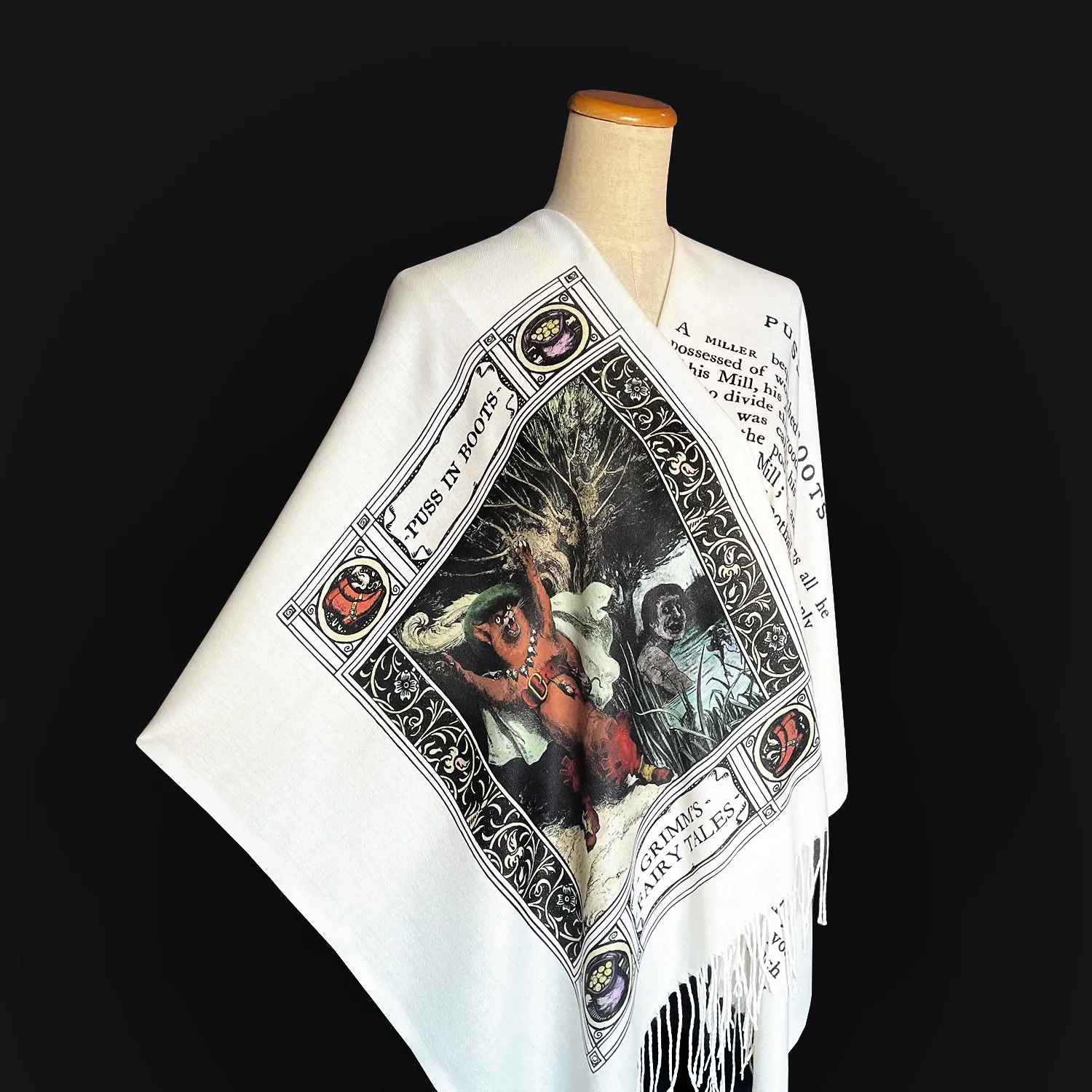 Puss in Boots Scarf Shawl Wrap, Brothers Grimm Fairy Tale, Book Lover Gift, Bookish Accessories, Literary Print Scarf, Book Print Scarf