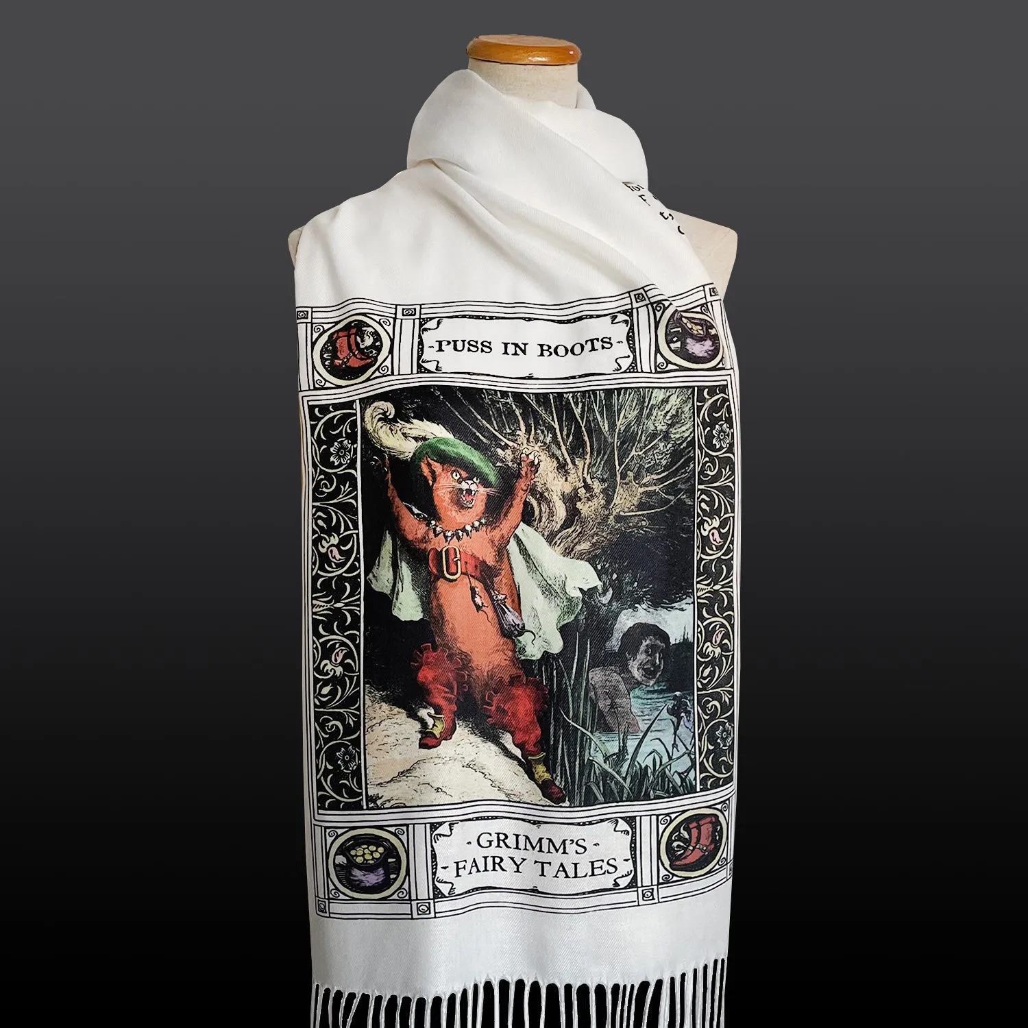 Puss in Boots Scarf Shawl Wrap, Brothers Grimm Fairy Tale, Book Lover Gift, Bookish Accessories, Literary Print Scarf, Book Print Scarf