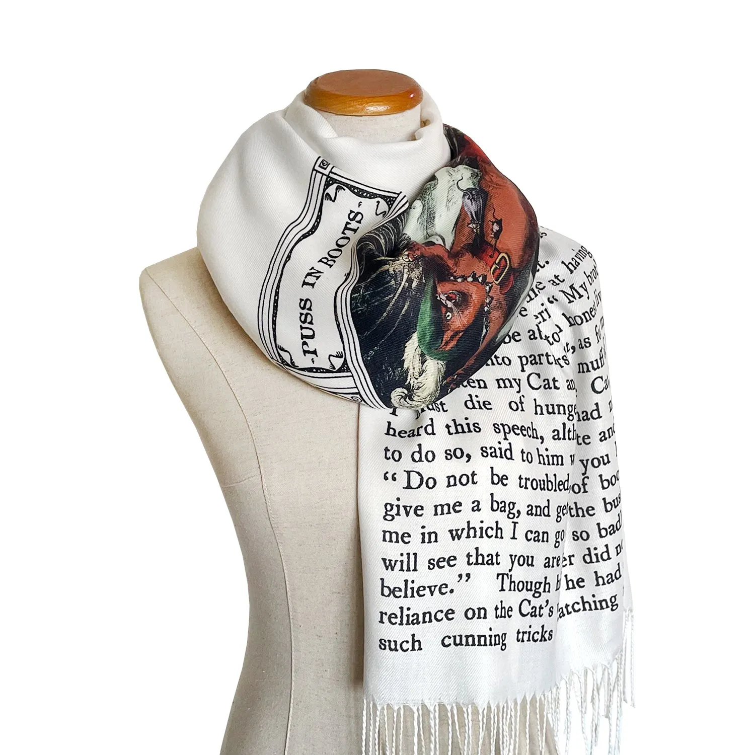 Puss in Boots Scarf Shawl Wrap, Brothers Grimm Fairy Tale, Book Lover Gift, Bookish Accessories, Literary Print Scarf, Book Print Scarf