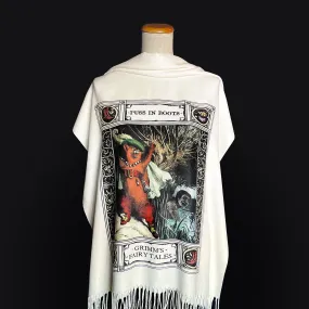 Puss in Boots Scarf Shawl Wrap, Brothers Grimm Fairy Tale, Book Lover Gift, Bookish Accessories, Literary Print Scarf, Book Print Scarf