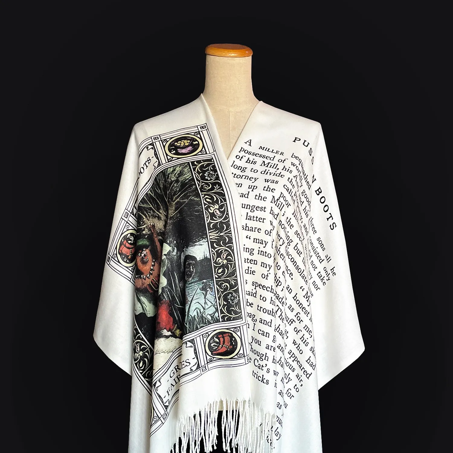 Puss in Boots Scarf Shawl Wrap, Brothers Grimm Fairy Tale, Book Lover Gift, Bookish Accessories, Literary Print Scarf, Book Print Scarf
