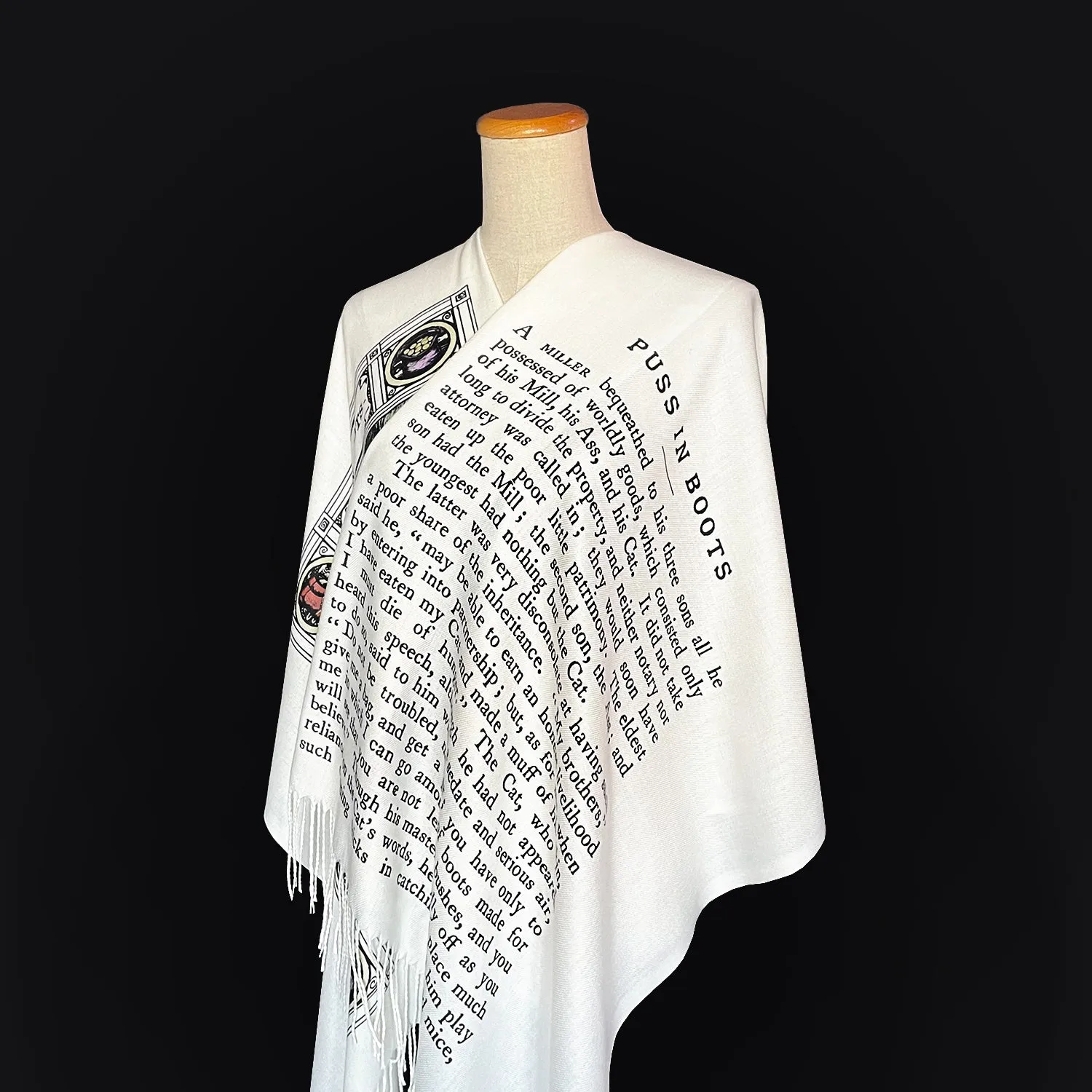 Puss in Boots Scarf Shawl Wrap, Brothers Grimm Fairy Tale, Book Lover Gift, Bookish Accessories, Literary Print Scarf, Book Print Scarf