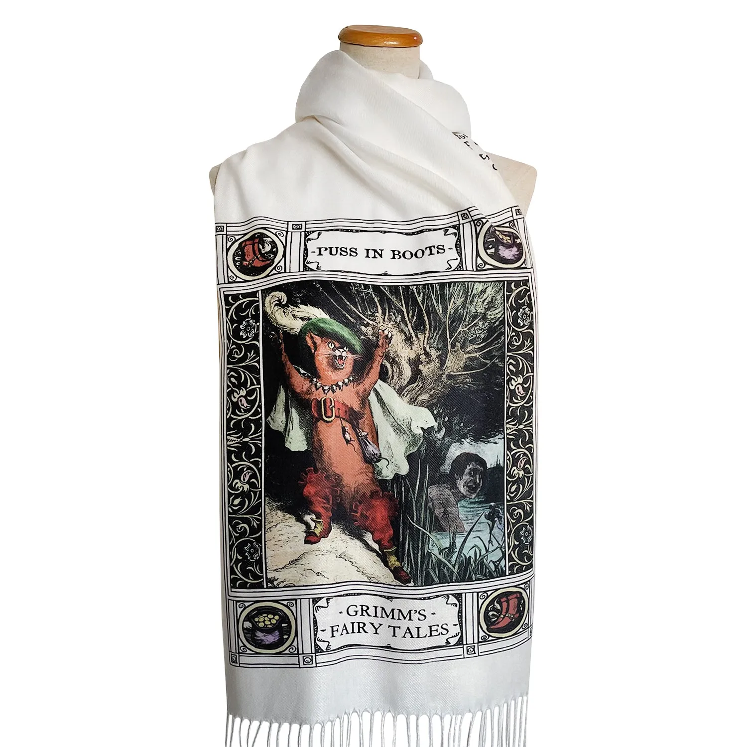 Puss in Boots Scarf Shawl Wrap, Brothers Grimm Fairy Tale, Book Lover Gift, Bookish Accessories, Literary Print Scarf, Book Print Scarf