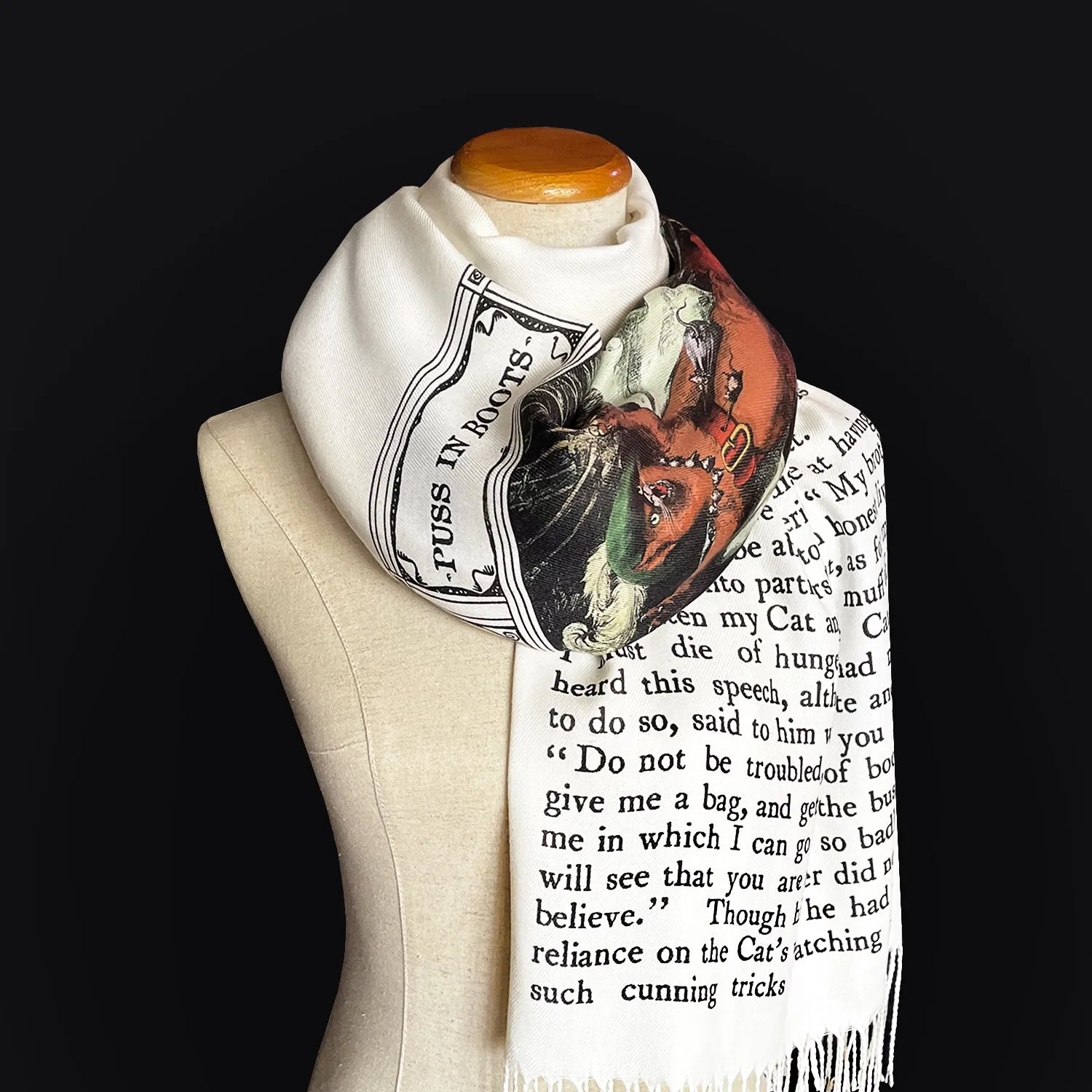 Puss in Boots Scarf Shawl Wrap, Brothers Grimm Fairy Tale, Book Lover Gift, Bookish Accessories, Literary Print Scarf, Book Print Scarf