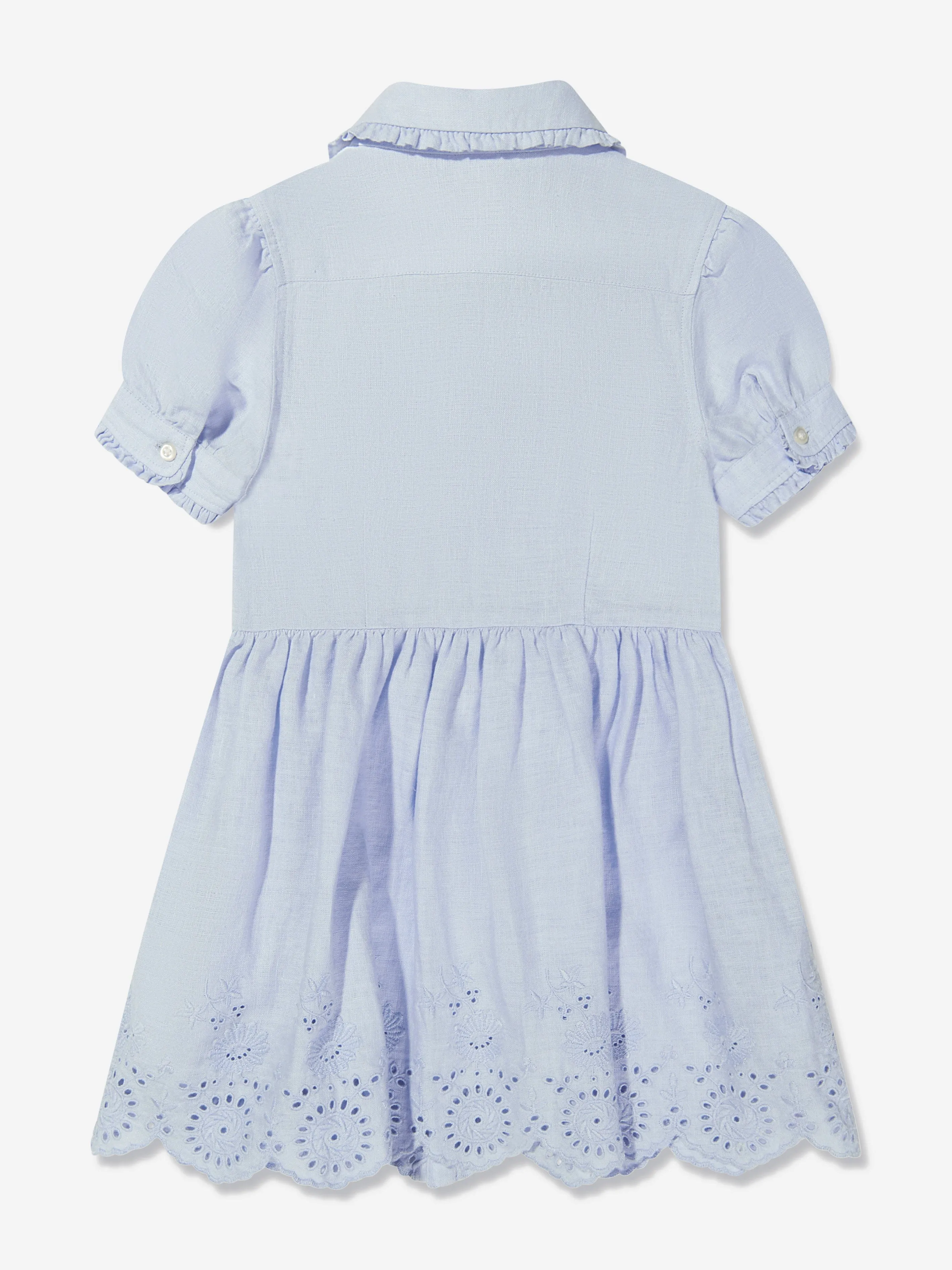 Ralph Lauren Girls Embroidered Shirt Dress in Blue