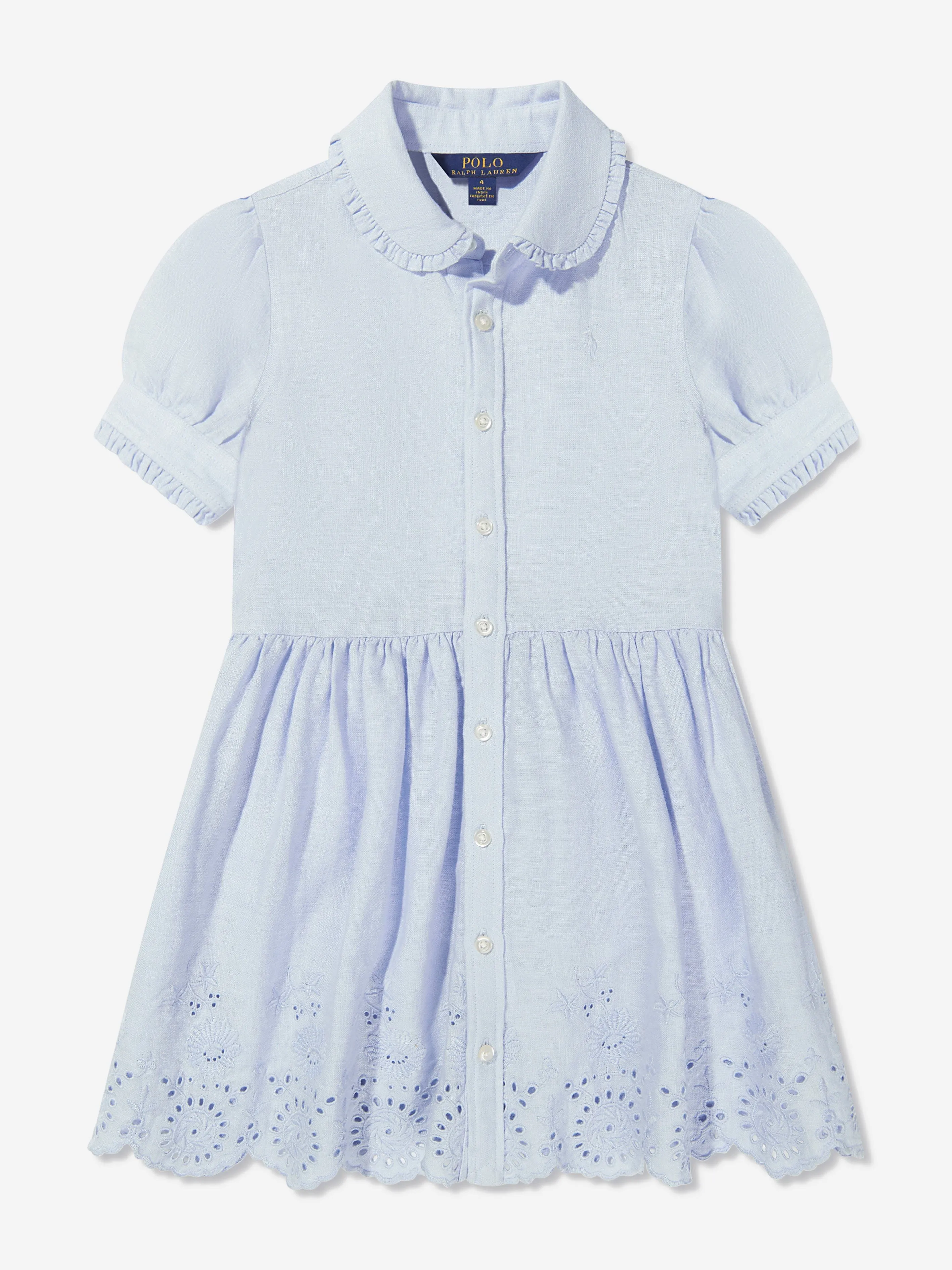 Ralph Lauren Girls Embroidered Shirt Dress in Blue