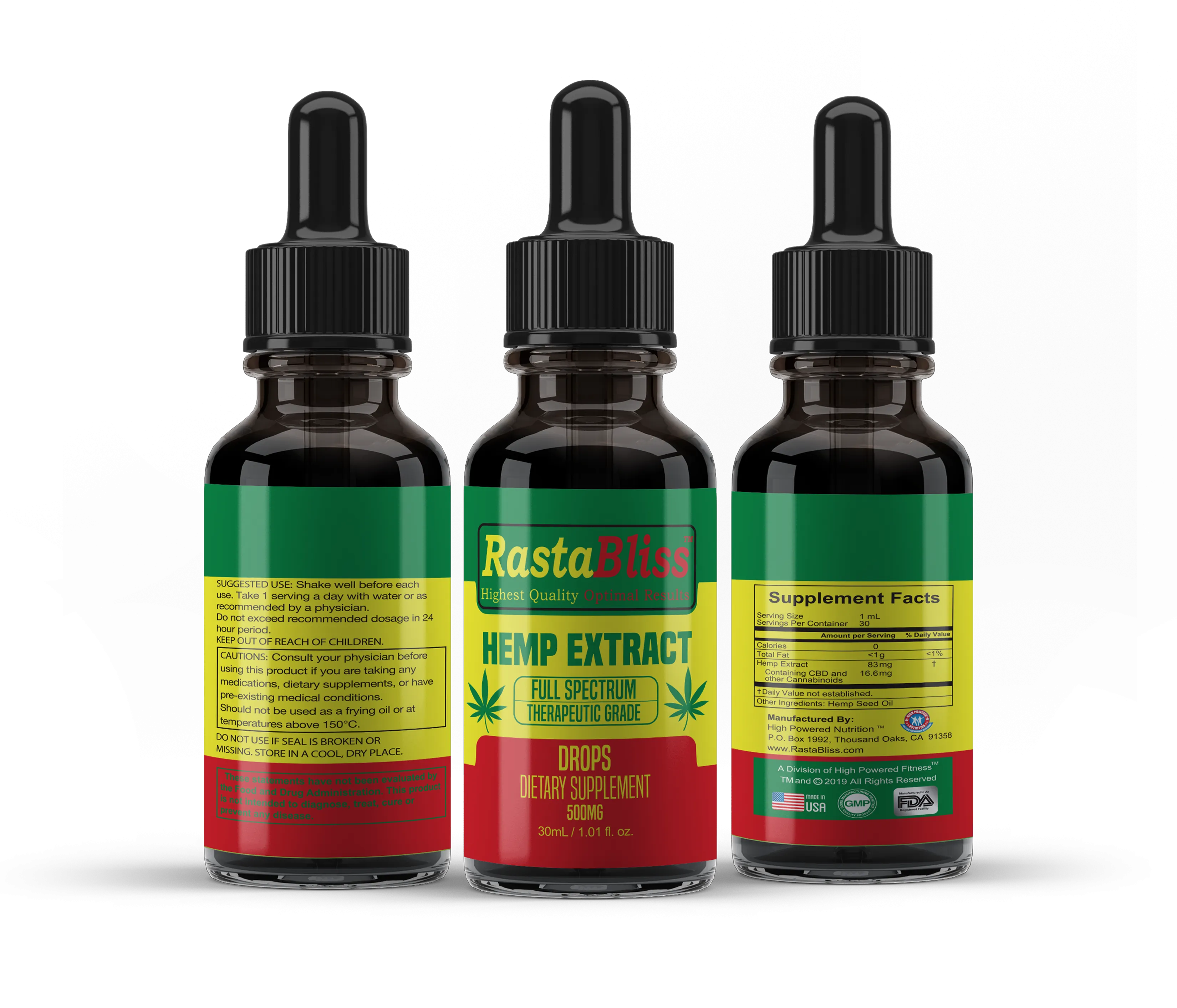RastaBliss™ CBD Full Spectrum 500mg Tincture Drops Highest Quality Optimal Results™