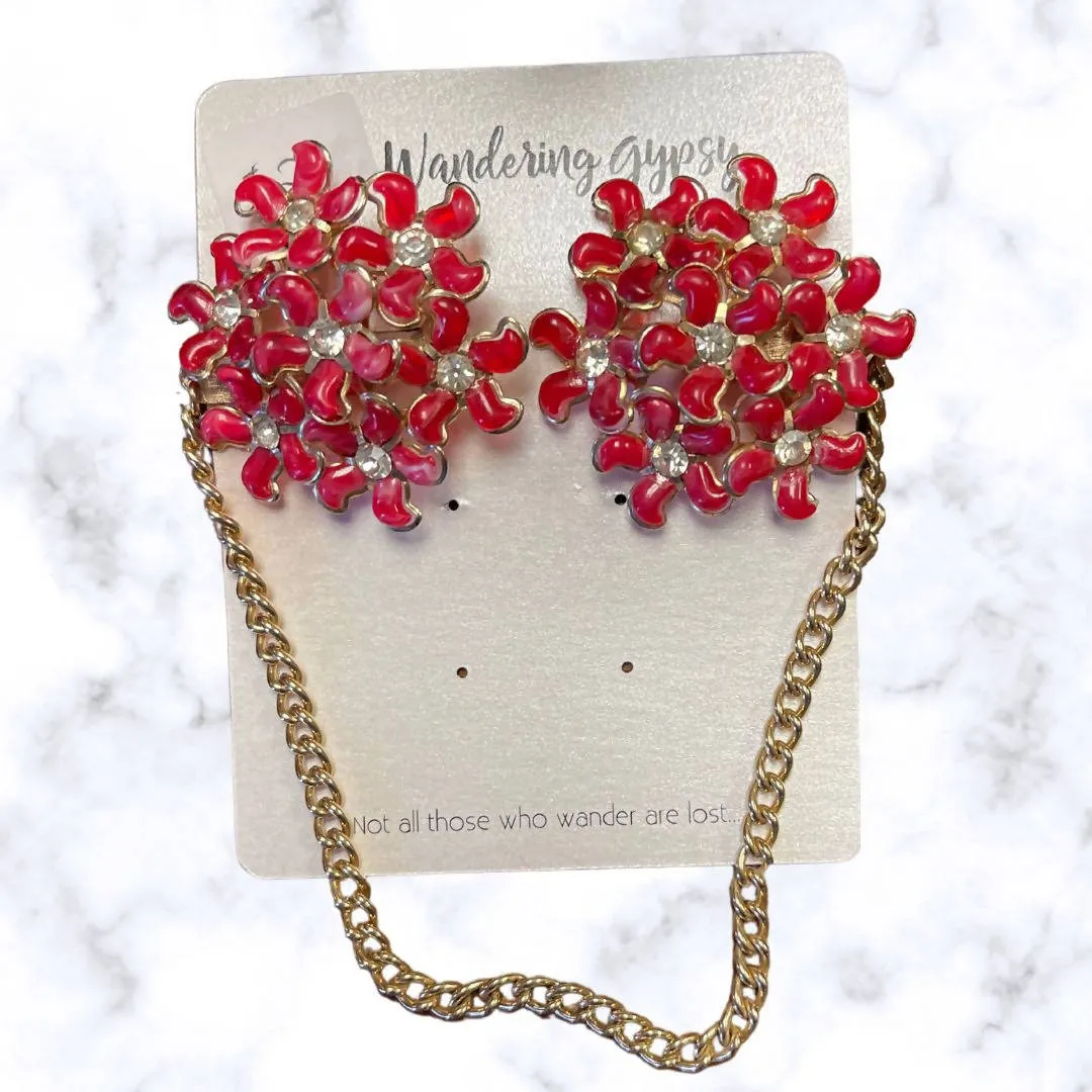 Red Flower Collar Clip with Chain