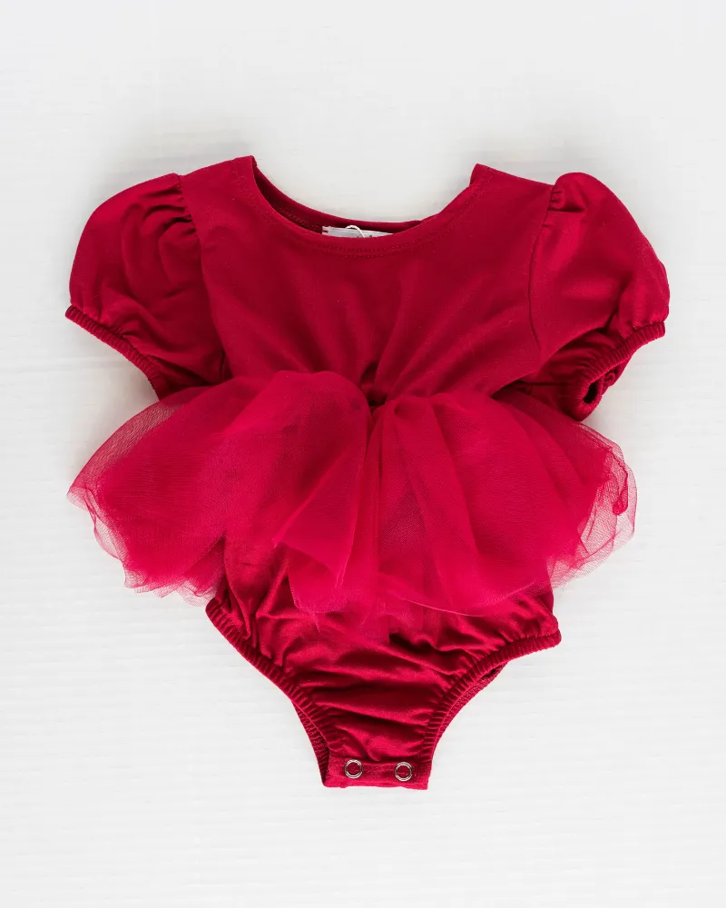 Red Puff Sleeve Tutu Romper