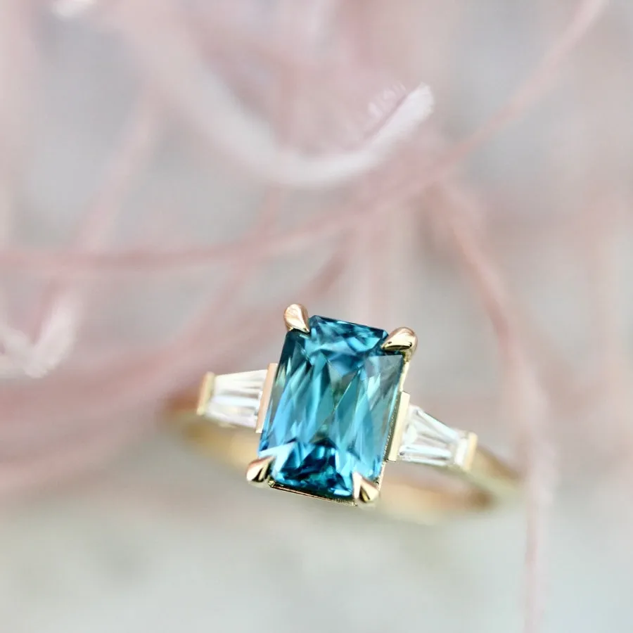 Regatta Teal Radiant Cut Zircon Ring