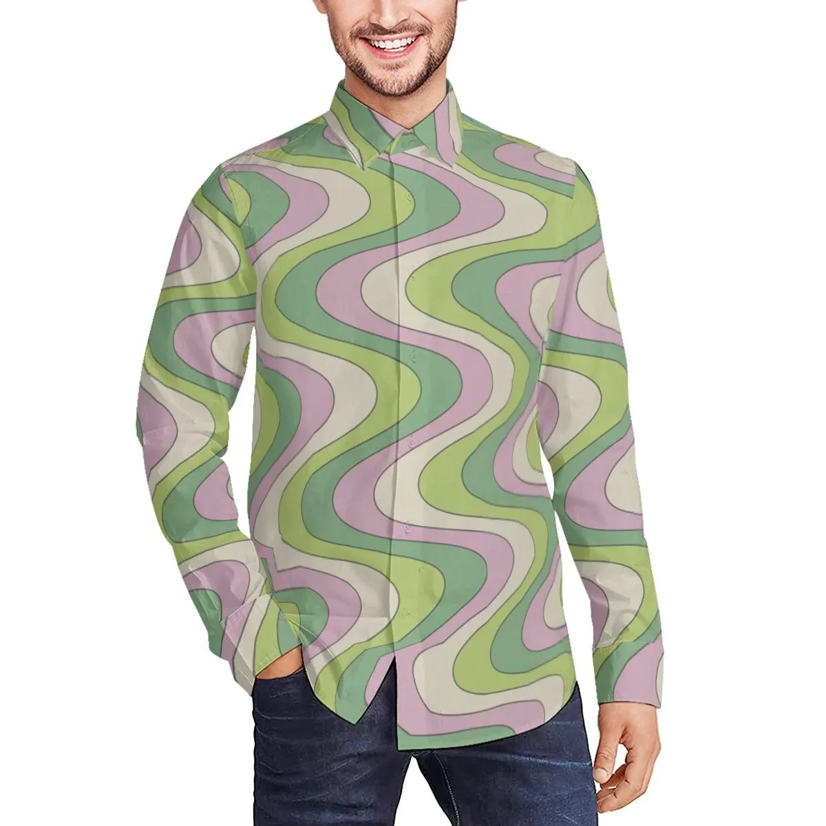 Retro Shirt Men, Vintage Style Shirt Men, 70s inspired top, 70s shirt men, 70s style top Men, Hippie Top, Green Stripe Shirt, Groovy Top