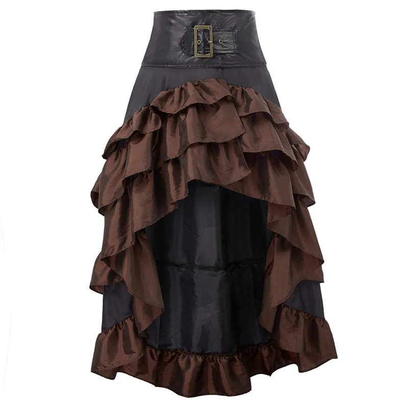 Retro Short Long Back Irregular Chameleon Ruffles High Waist Stitching Cake Women's Dress