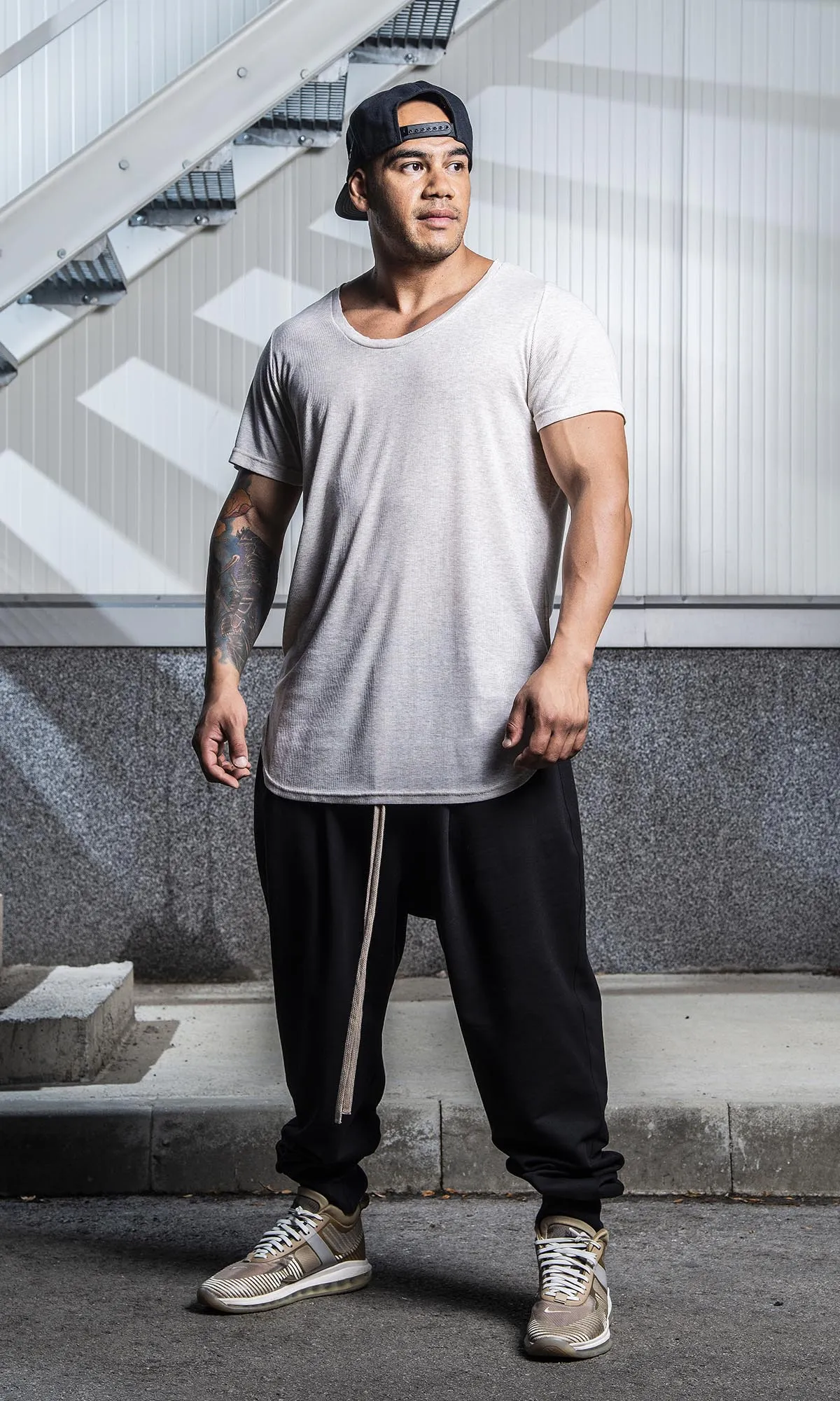 Rib T-Shirt with Curved Hemline